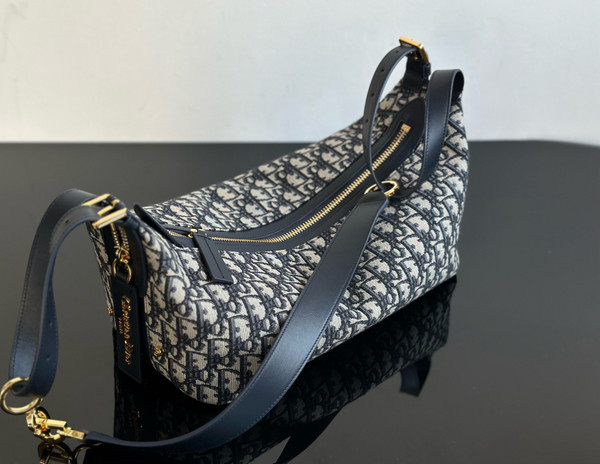 Christian Dior Medium D-Journey Bag Blue Dior Oblique Jacquard