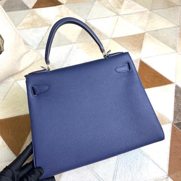 Hermès  Bleu Saphir Kelly 25  Togo Palladium Hardware