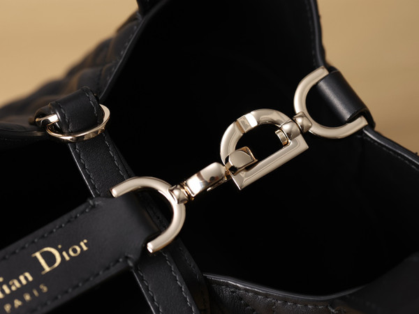 Christian Dior Small Dior Toujours Vertical Tote Bag Black Macrocannage Crinkled Calfskin