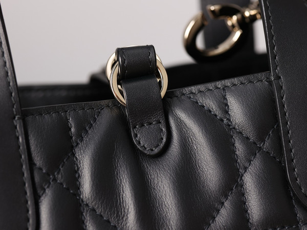 Christian Dior Small Dior Toujours Vertical Tote Bag Black Macrocannage Crinkled Calfskin
