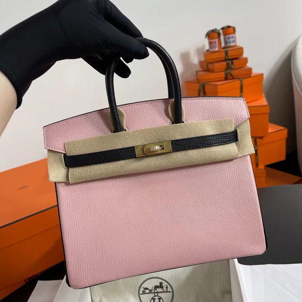 Hermes Special Order Retourne Pink Sakura/Black Birkin 30 cm Epsom Gold Hardware