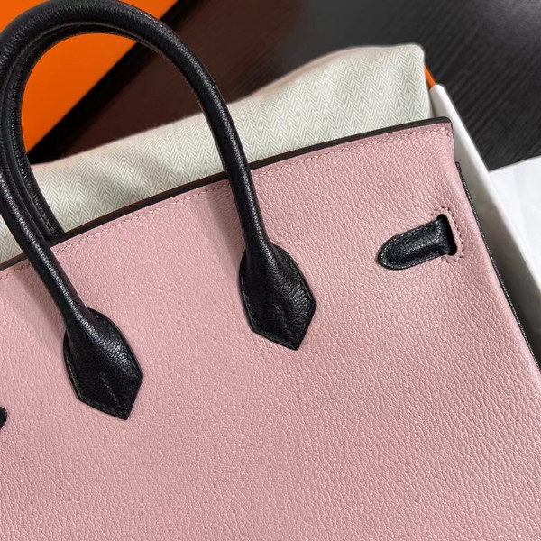 Hermes Special Order Retourne Pink Sakura/Black Birkin 30 cm Epsom Gold Hardware