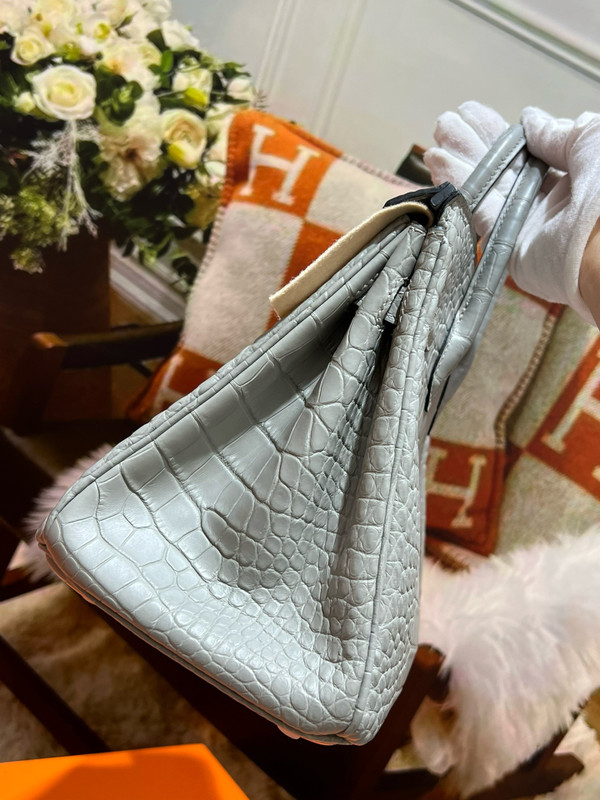 HERMES Gris Ciment Birkin 25 Matt Alligator Crocodile Skin Palladium Hardware