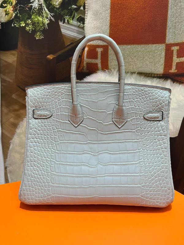 HERMES Gris Ciment Birkin 25 Matt Alligator Crocodile Skin Gold Hardware