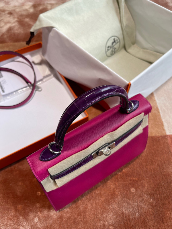 Hermès Kelly Touch 25 Veau Madame / Niloticus Crocodile Rose Pourpre