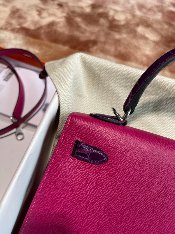 Hermès Kelly Touch 25 Veau Madame / Niloticus Crocodile Rose Pourpre