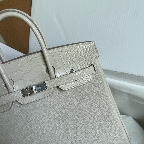 Hermes Birkin Touch 25 Beton Alligator Crocodile & Togo leather with Palladium Hardware