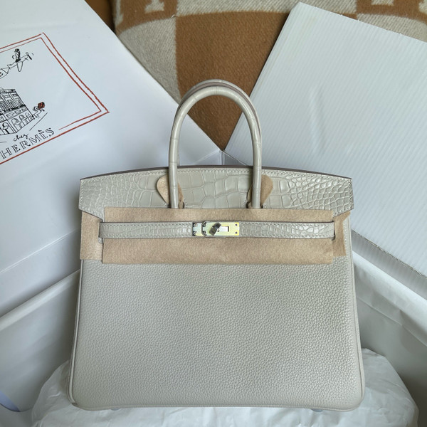 Hermes Birkin Touch 25 Beton Alligator Crocodile & Togo leather with Palladium Hardware