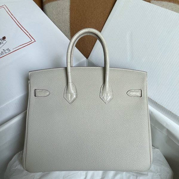 Hermes Birkin Touch 25 Beton Alligator Crocodile & Togo leather with Palladium Hardware