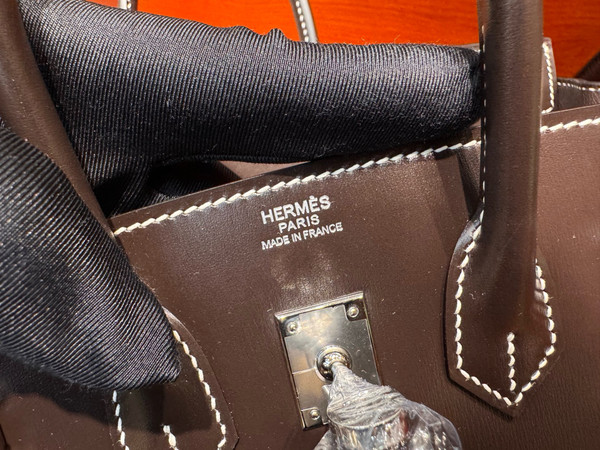 Hermes Birkin 25  Ebene Box Leather Palladium Hardware