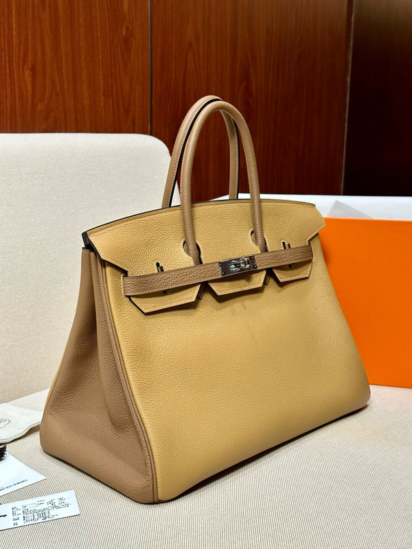 Hermès Special Order Horseshoe Birkin 35 cm Biscuit/Chestnut/Etoupe Togo Leather Palladium Hardware