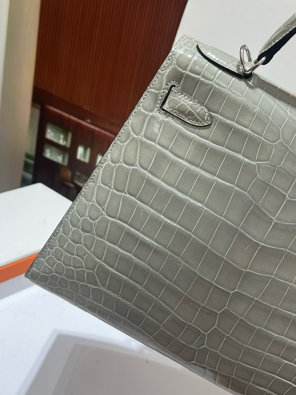 Hermès  Kelly 28 Gris Ciment Niloticus Crocodile Palladium Hardware