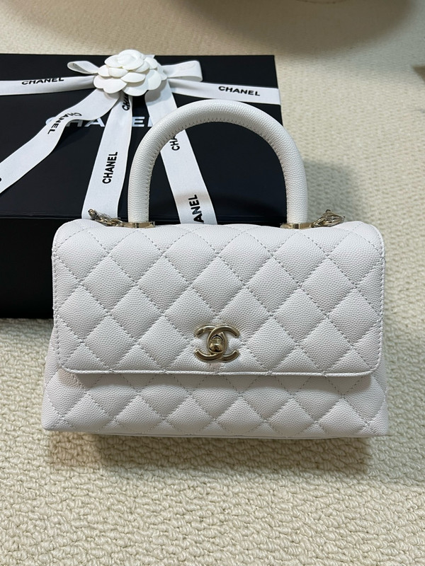 Chanel Mini Coco Handle Bag with Calfskin Handle White