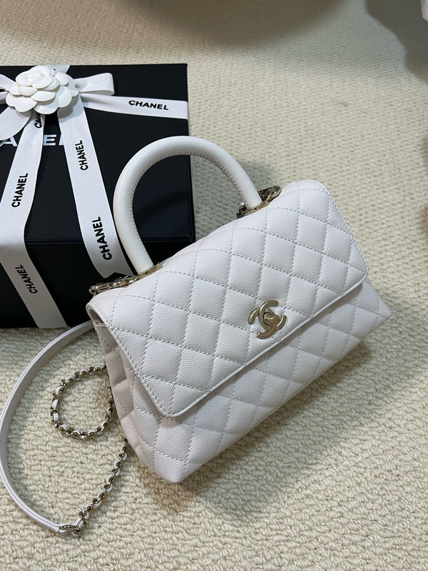 Chanel Mini Coco Handle Bag with Calfskin Handle White