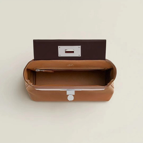 Hermes 2424 Mini Gold/Brown/Mauve Pale Volupto Leather  with Lizard Palladium Hardware