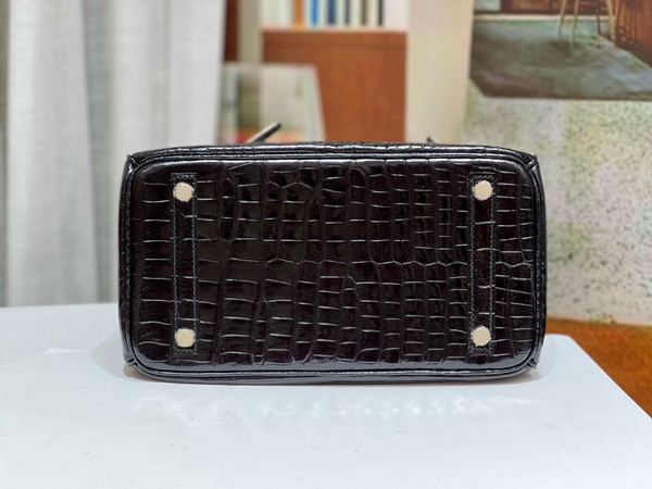 HERMES SHINY BLACK POROSUS CROCODILE DIAMOND BIRKIN 25 WITH 18K WHITE DIAMOND HARDWARE
