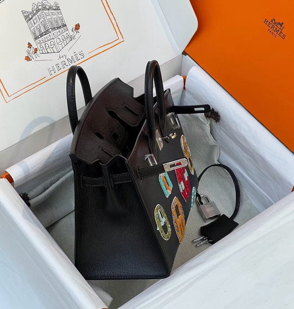 Hermès Limited Edition Birkin 20 Bouclerie Moderne Noir / Black Chevre Palladium Hardware