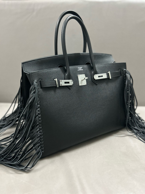Hermès Limited Edition Black Evergrain Anate Sellier Birkin 35 Palladium Hardware,
