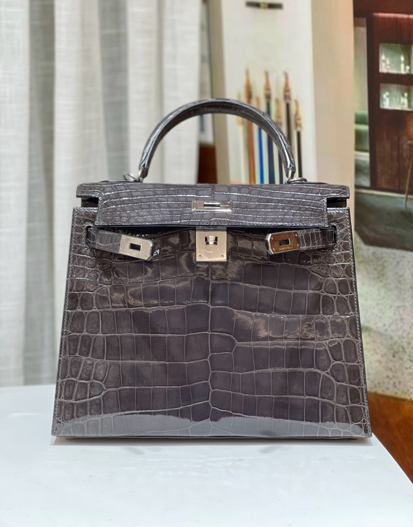 Hermes Graphite Kelly 28 Crocodile Niloticus 28
