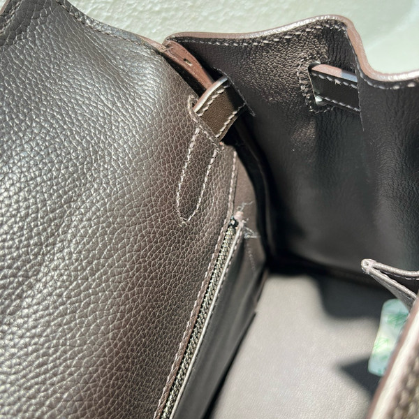 Hermès Ebene Togo and Swift Ghillies Retourne Kelly 28 Palladium Hardware