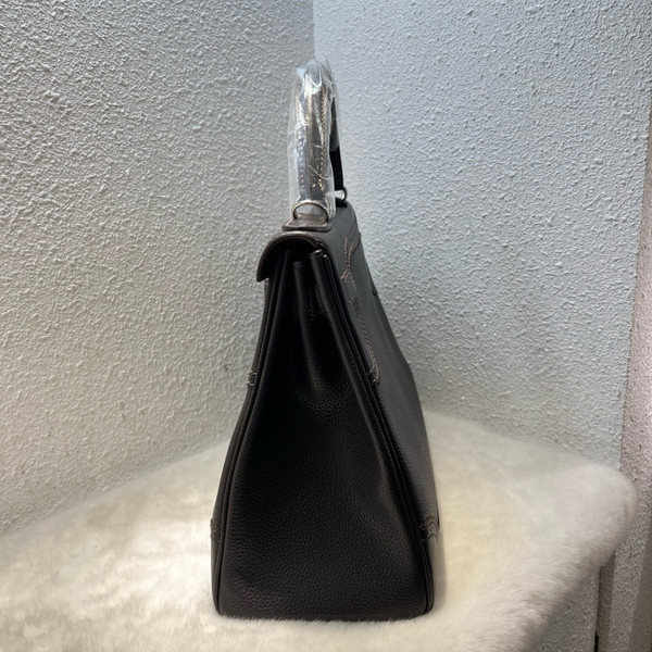 Hermès Ebene Togo and Swift Ghillies Retourne Kelly 28 Palladium Hardware