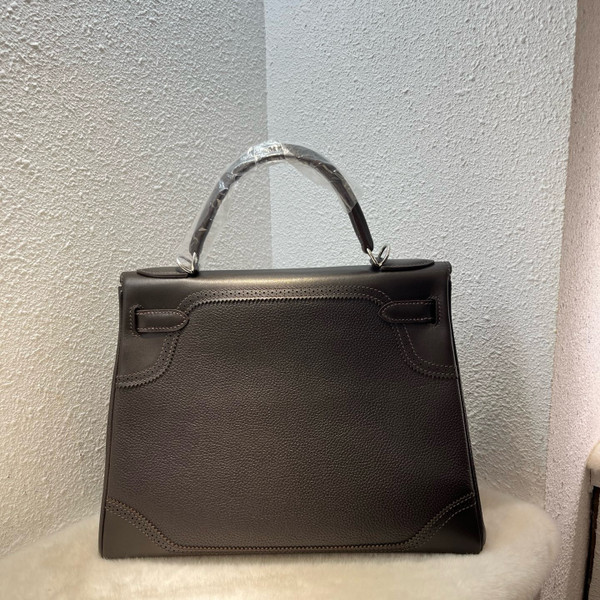 Hermès Ebene Togo and Swift Ghillies Retourne Kelly 28 Palladium Hardware