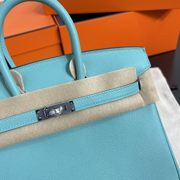 HERMÈS Birkin 25 Bleu Atoll (3P) Evercolor Gold hardware