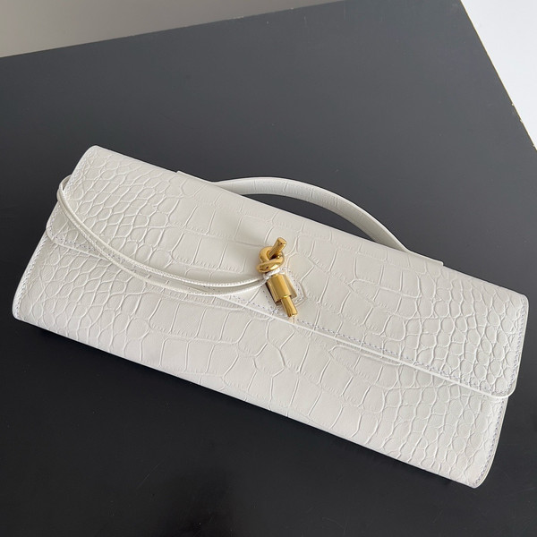 Bottega Veneta Andiamo Crocodile Clutch White