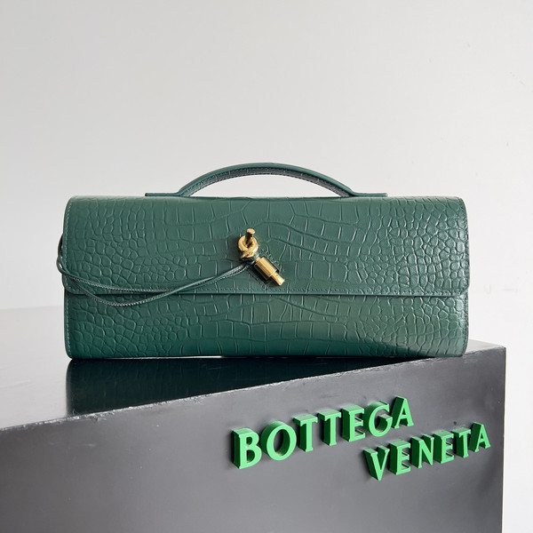 Bottega Veneta Andiamo Crocodile Clutch Emerald