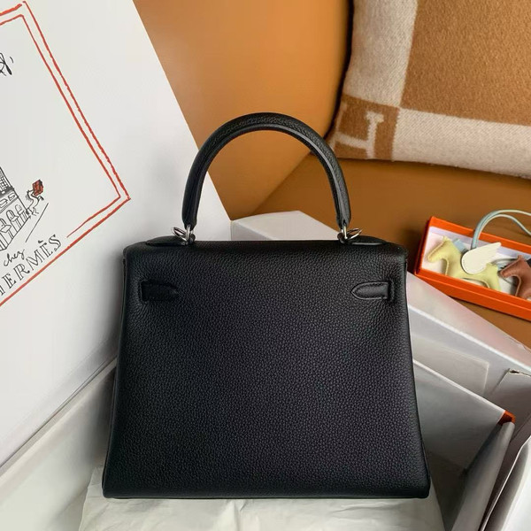 Hermes Black  Kelly 25 cm Togo Palladium Hardware