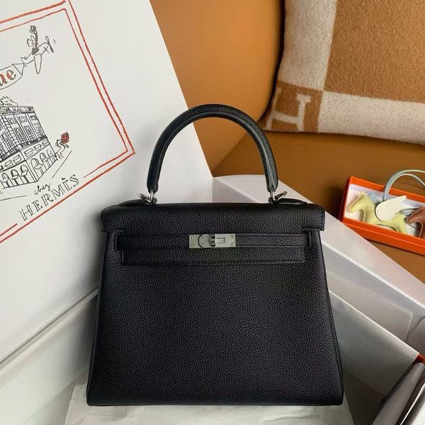 Hermes Black  Kelly 25 cm Togo Palladium Hardware