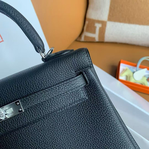 Hermes Black  Kelly 25 cm Togo Palladium Hardware