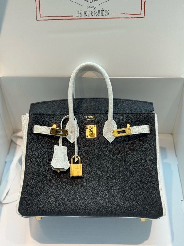 Hermes Special Order Black/Craie Birkin 25 cm Togo Gold Hardware