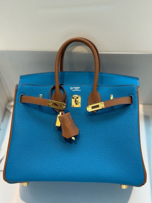 Hermes Special Order Mykonos/Brown Birkin 25 cm Togo Gold Hardware