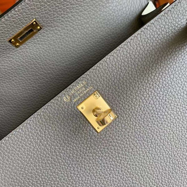 Hermès Special Order Gris Asphalte/Craie Kelly 25 Togo Leather Gold Hardware