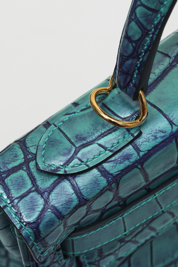 Hermes A MATTE BLEU PAON ALLIGATOR RETOURNÉ KELLY 32 WITH GOLD HARDWARE