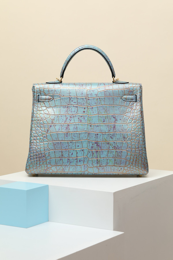 Hermes A MATTE BLEU SAINT CYR  ALLIGATOR RETOURNÉ KELLY 32 WITH GOLD HARDWARE