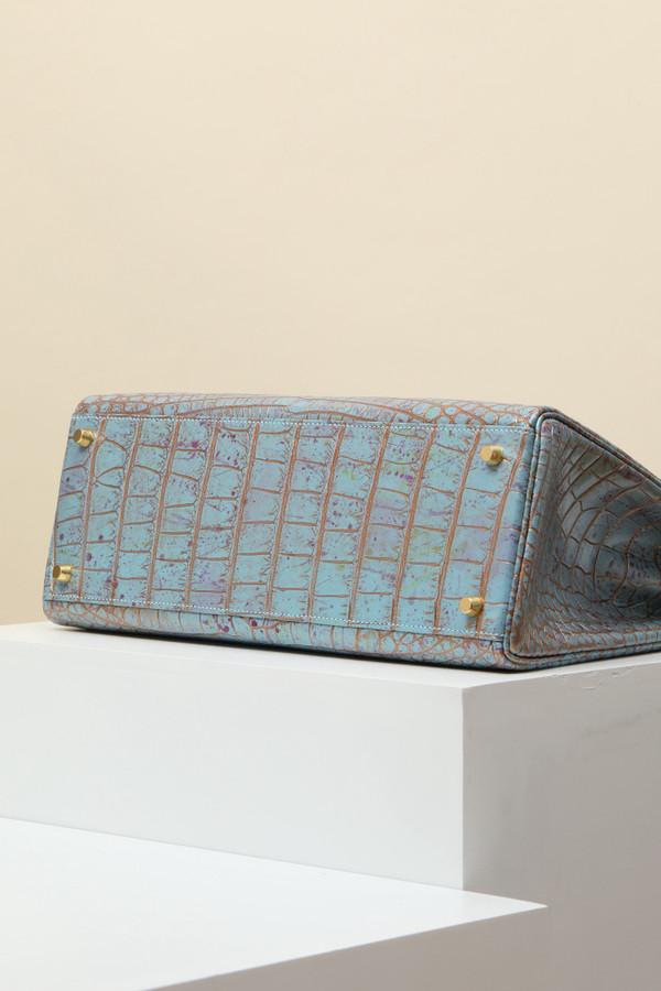 Hermes A MATTE BLEU SAINT CYR  ALLIGATOR RETOURNÉ KELLY 32 WITH GOLD HARDWARE