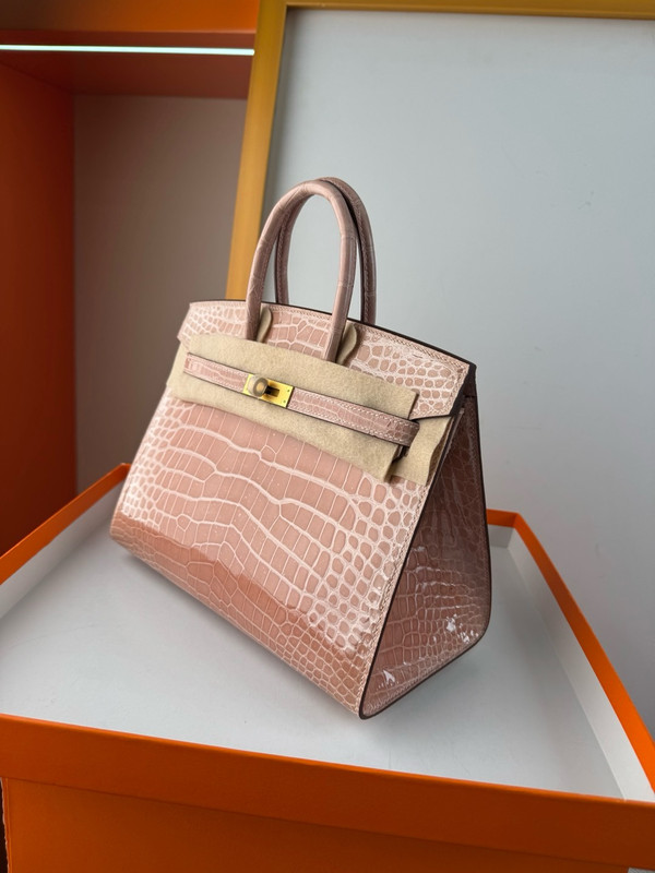 Hermès Sellier Birkin 25 Pink Sakura Shiny Crocodile Niloticus Gold Hardware