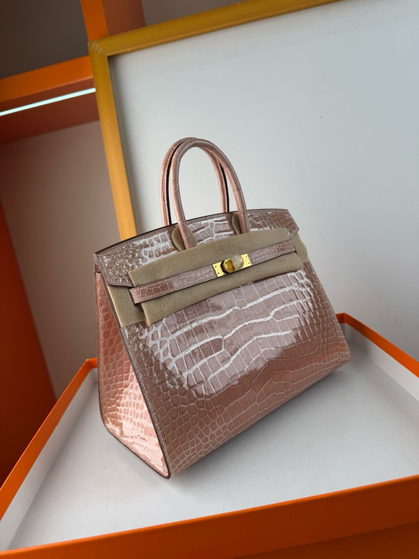 Hermès Sellier Birkin 25 Pink Sakura Shiny Crocodile Niloticus Gold Hardware
