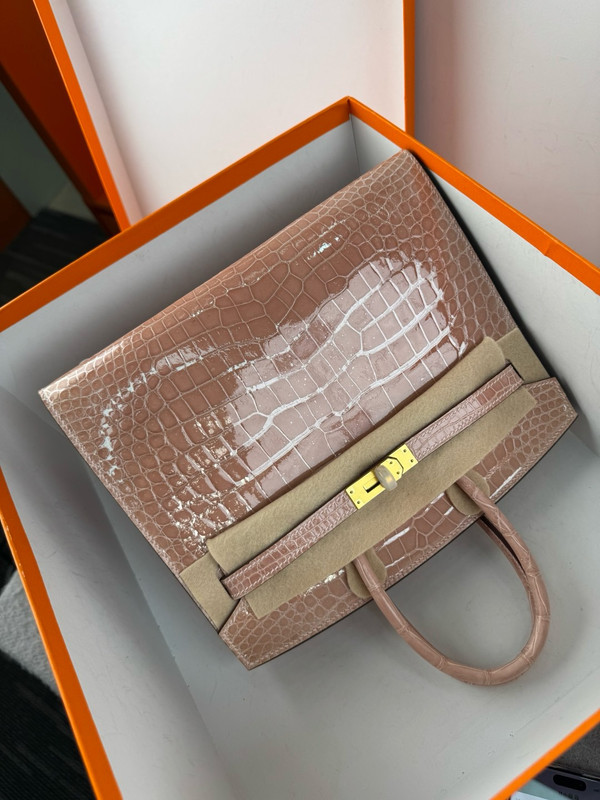 Hermès Sellier Birkin 25 Pink Sakura Shiny Crocodile Niloticus Gold Hardware