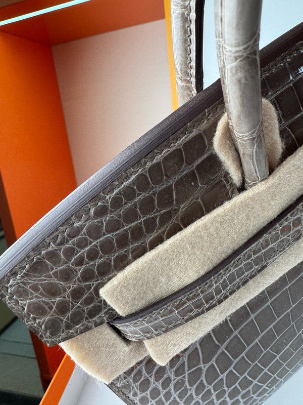 Hermès Sellier Birkin 25 Etoupe Shiny Crocodile Niloticus Gold Hardware