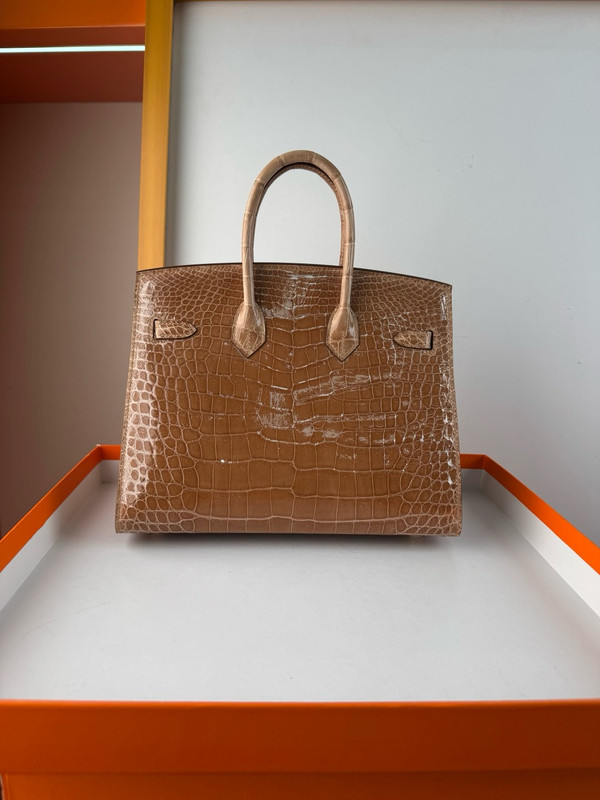 Hermès Sellier Birkin 25 Gold Shiny Crocodile Niloticus Gold Hardware