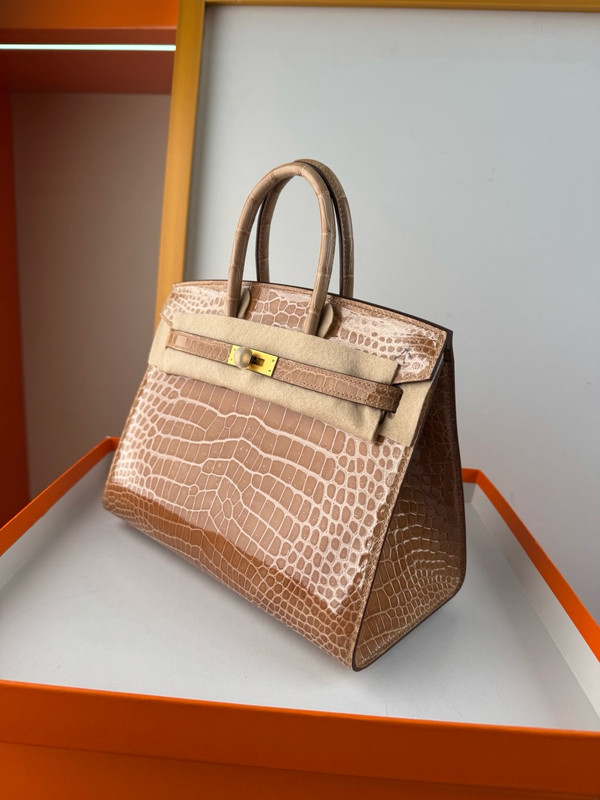 Hermès Sellier Birkin 25 Gold Shiny Crocodile Niloticus Gold Hardware