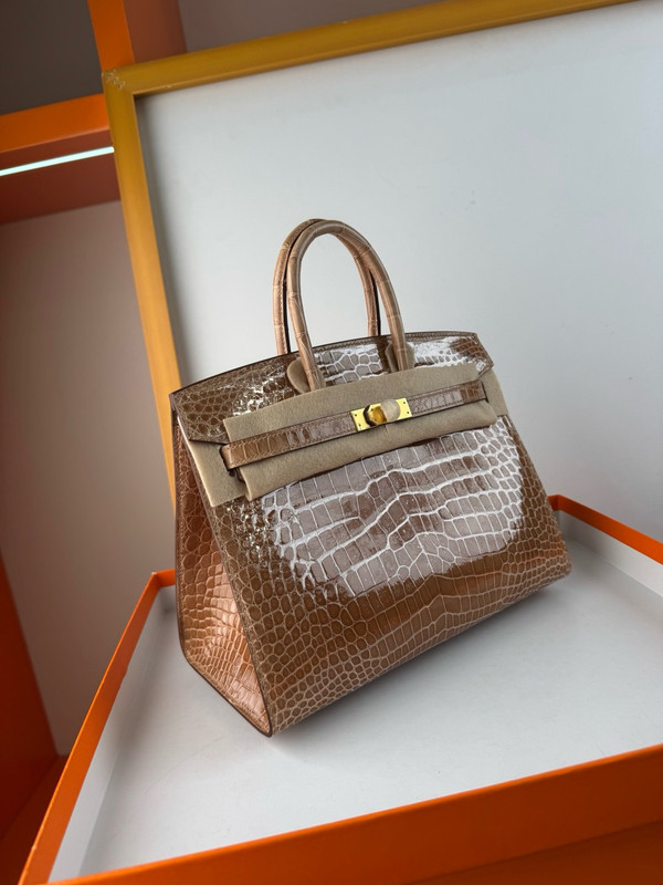 Hermès Sellier Birkin 25 Gold Shiny Crocodile Niloticus Gold Hardware