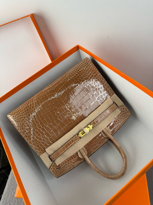 Hermès Sellier Birkin 25 Gold Shiny Crocodile Niloticus Gold Hardware