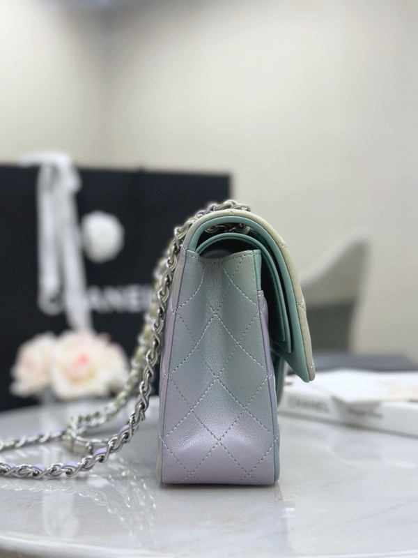 CHANEL CLASSIC 11.12 HANDBAG Green Cloudy Tie and Dye Calfskin With Silver Hardware