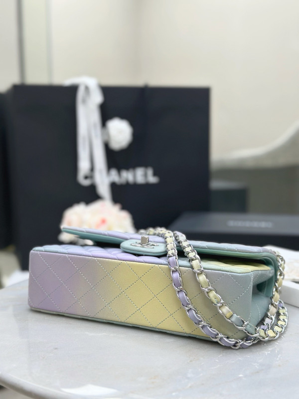 CHANEL CLASSIC 11.12 HANDBAG Green Cloudy Tie and Dye Calfskin With Silver Hardware