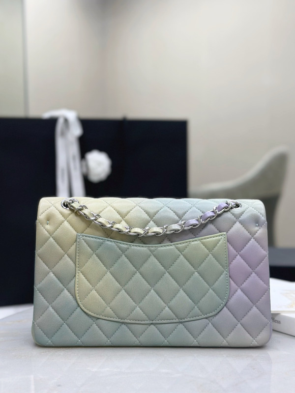 CHANEL CLASSIC 11.12 HANDBAG Green Cloudy Tie and Dye Calfskin With Silver Hardware