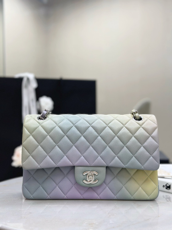 CHANEL CLASSIC 11.12 HANDBAG Green Cloudy Tie and Dye Calfskin With Silver Hardware